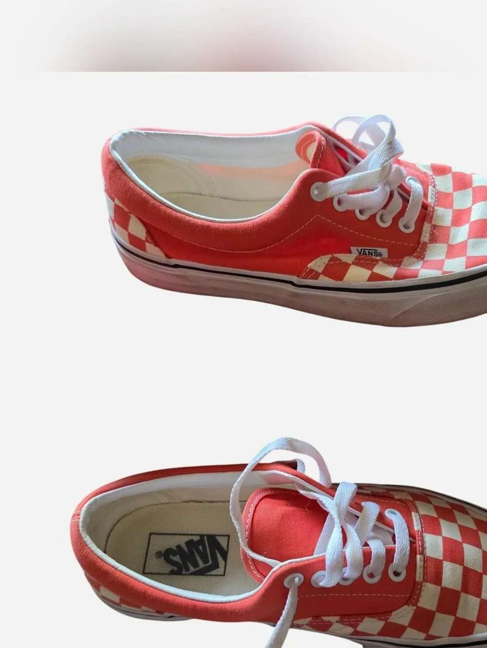 Vans Coral & Cream Checkerboard Low-Top Sneakers